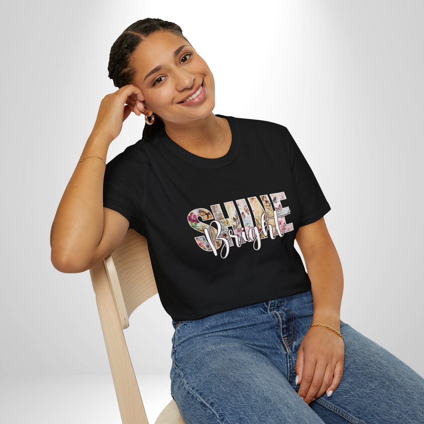 SHINE BRIGHT Affirmation Tee | Inspirational Floral Graphic Shirt