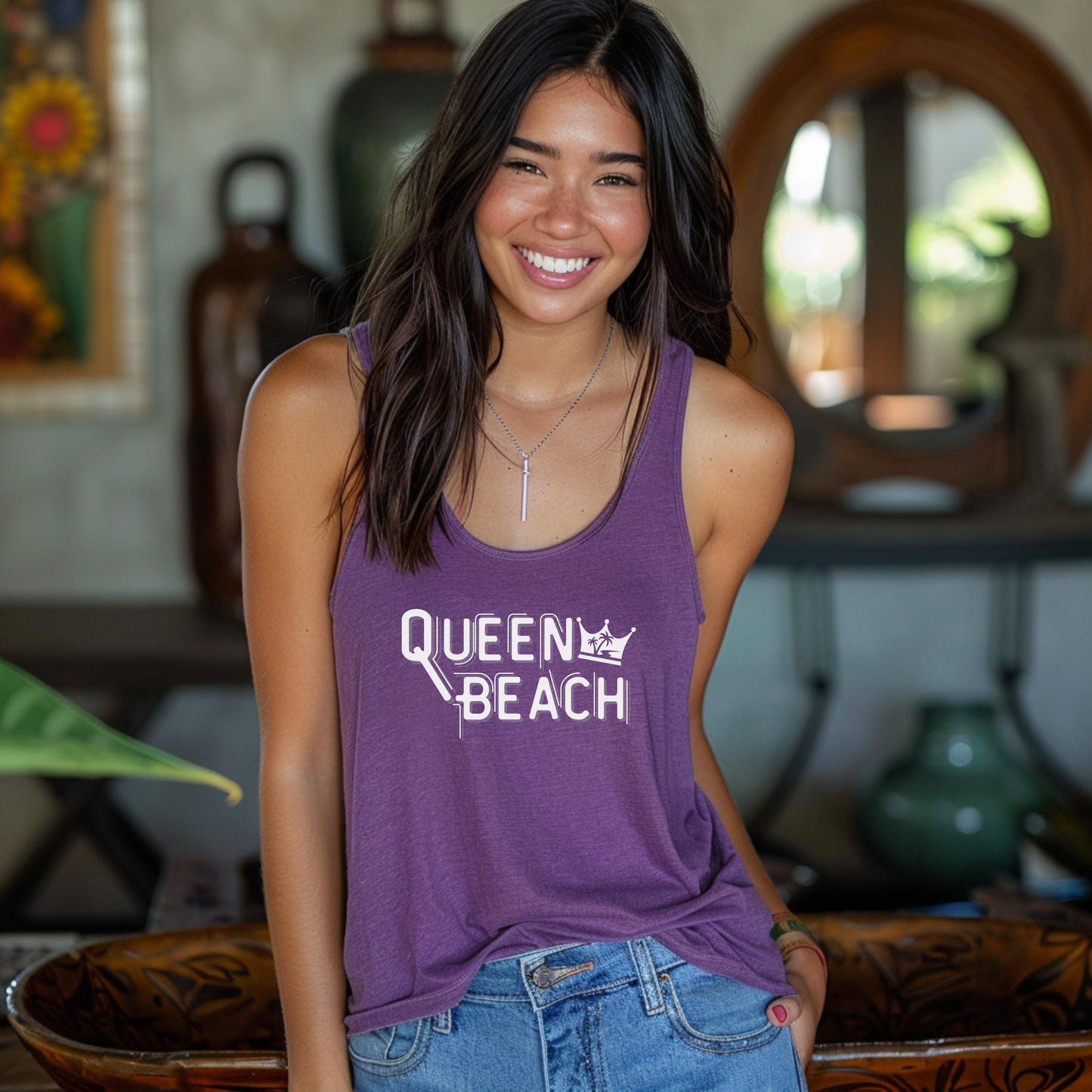 Queen Beach Summer Tank Top | Stylish Beach Summer Outfit | Summer Racerback Tank Tops For Women