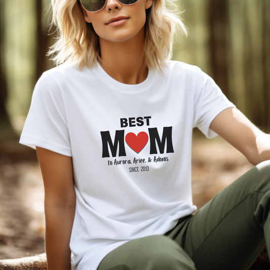 Personalized 'BEST MOM" Shirt | Kids' Names & Year