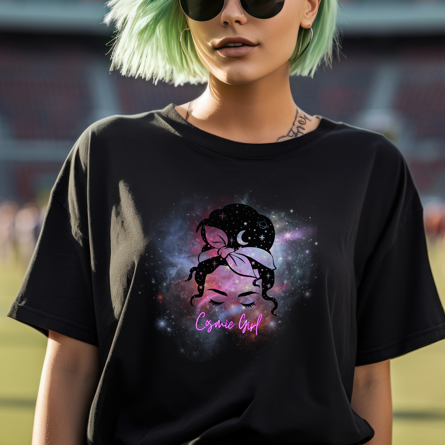 Cosmic Retro Girl Cotton Tee Cute Gift Spirituality Graphic T-shirt
