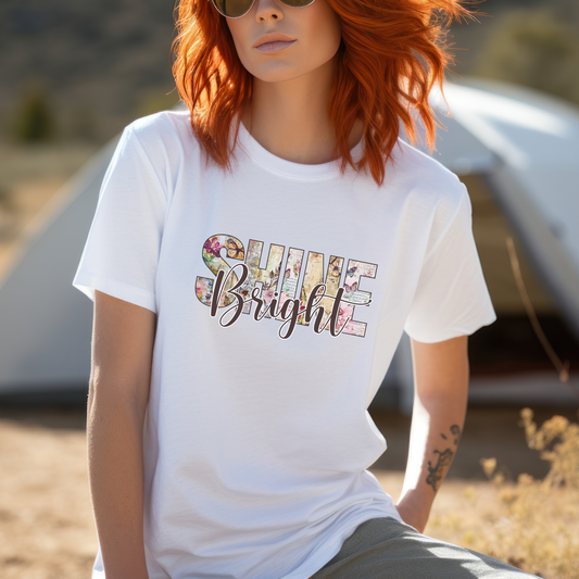 SHINE BRIGHT Affirmation Tee | Inspirational Floral Graphic Shirt