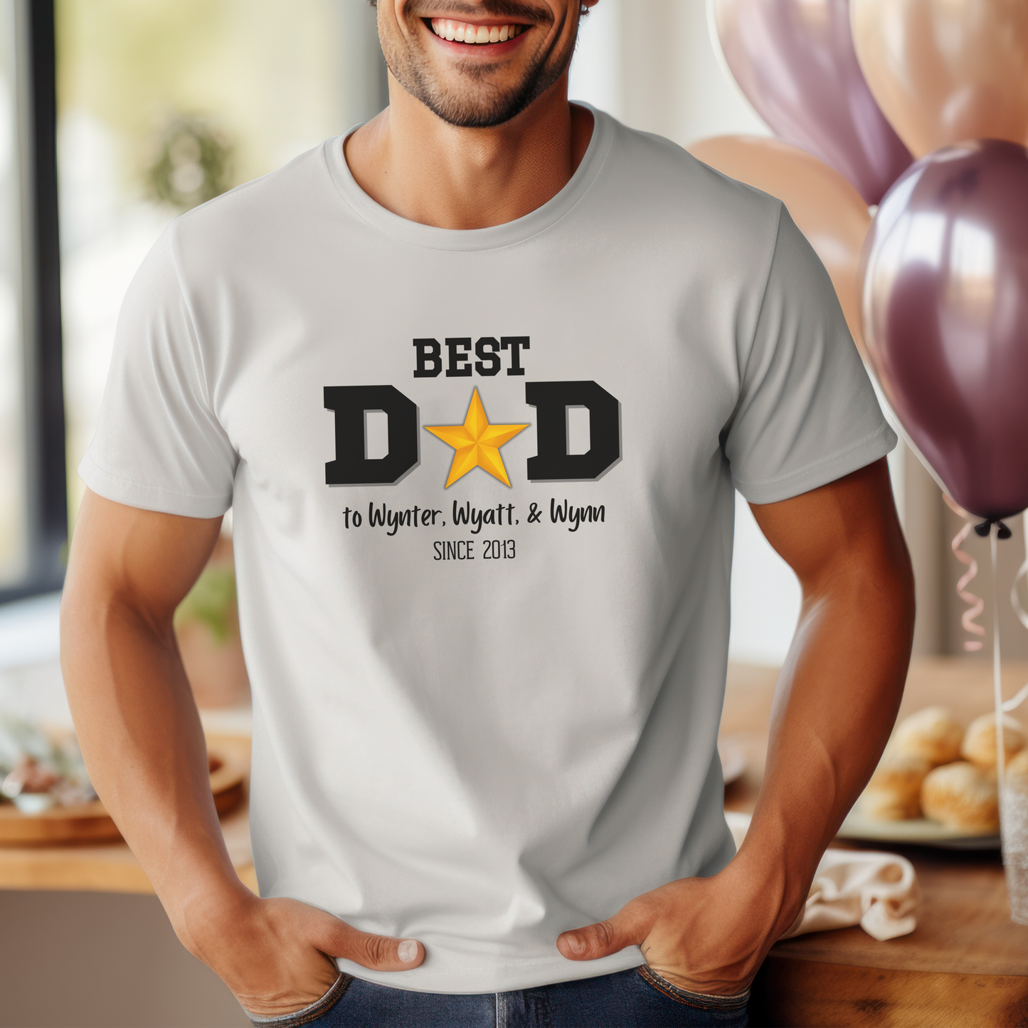 Personalized 'BEST DAD' Shirt | Kids' Names & Year